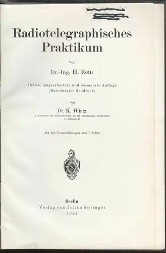 REIN, Radiotelegraphisches Praktikum. 1922