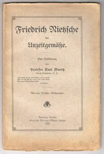 Friedrich Nietzsche, der Unzeitgemäße. Eine Einführung. Mit einer Nietzsche-Bibl