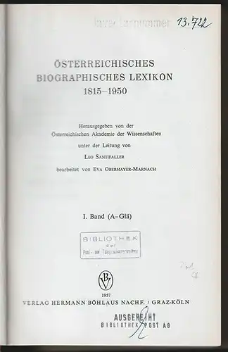 Österreichisches Biographisches Lexikon 1815-1950. Hrsg. v. d. Österr. Akademie