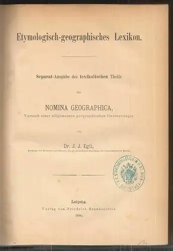 Etymologisch-geographisches Lexikon. Separat-Ausgabe des lexikalischen Theils de