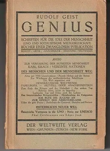 Genius. Schriften für die Idee der Menschheit I. GEIST, Rudolf.