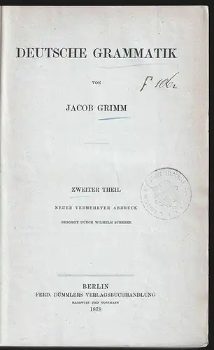 Deutsche Grammatik. GRIMM, Jacob.