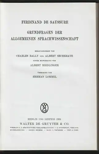 Grundfragen der allgemeinen Sprachwissenschaft. Herausgegeben von Charles Bally