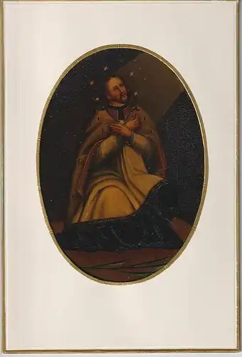 Öl- und Lackfarbe auf dünner Holzplatte (?).