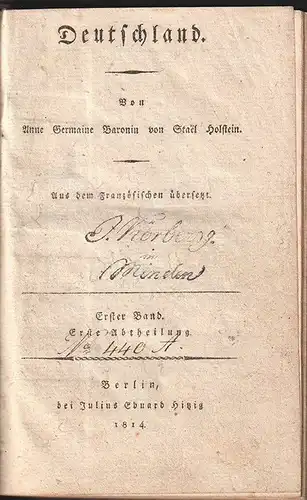 Deutschland. Aus dem Französischen übersetzt [von Friedrich Buchholz, Samuel Hei