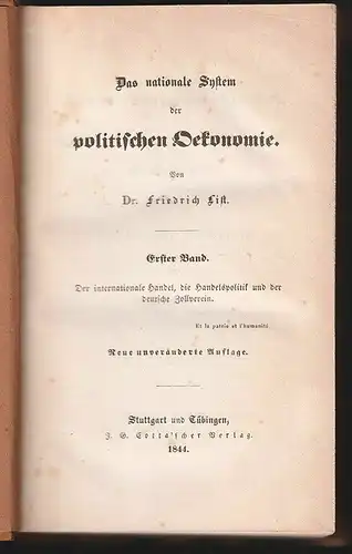 Das nationale System der politischen Oekonomie. Erster Band. Der internationale