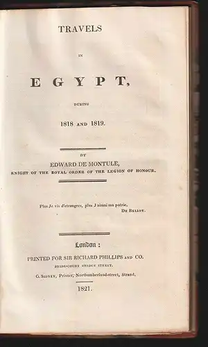 Travels in Egypt, during 1818 and 1819. MONTULE, Edward de.