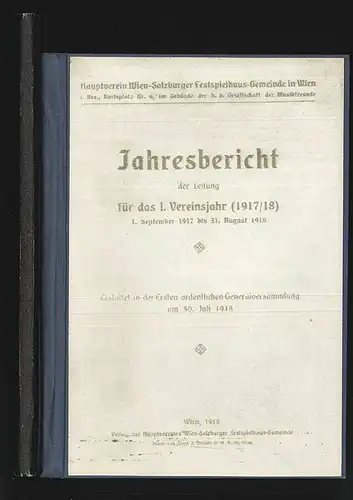 Hauptverein Wien-Salzburger Festspielhaus-Gemeinde in Wien. Jahresbericht der Le