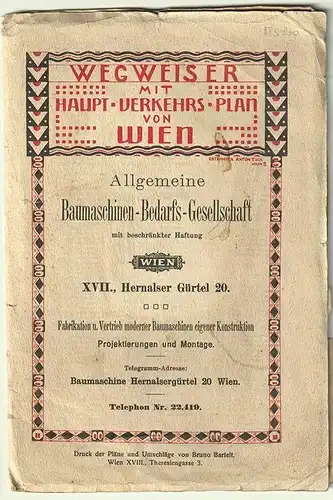 Plan von Wien. Wegweiser mit Haupt-Verkehrs-Plan von Wien. Im Maßstab 1: 19.000.