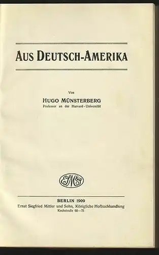 Aus Deutsch-Amerika. MÜNSTERBERG, Hugo.