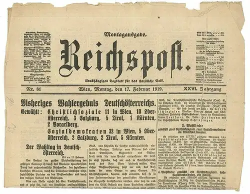 Reichspost. Unabhängiges Tagblatt für das christliche Volk. Hrswg. v. Friedrich