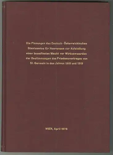 Die Planungen des Deutsch-Österreichischen Staatsamtes für Heerwesen zur Aufstel