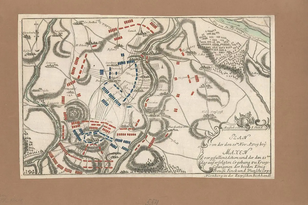 Plan von der den 20ten Nov. A° 1759 bey Maxen vor gefallene Action und der den 2 0
