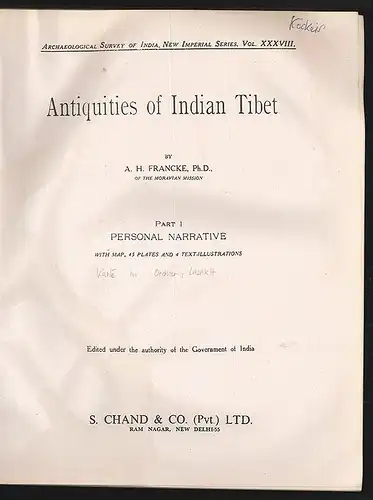 Antiquities of Indian Tibet. Edited under the authority of the Government of Ind