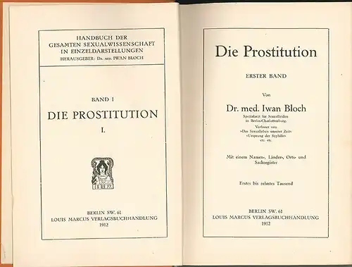 Die Prostitution. BLOCH, Iwan.