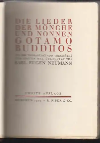 Die Lieder der Mönche und Nonnen Gotamo Buddhos. Aus den Theragatha und Therigat