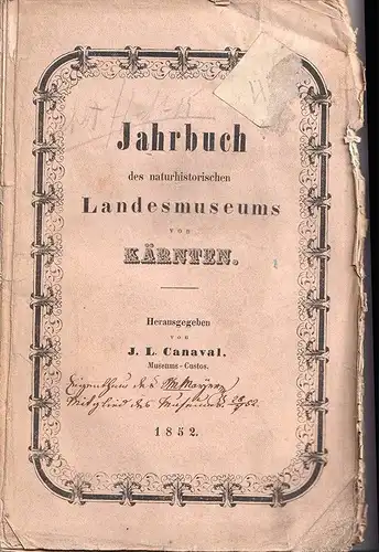 Jahrbuch des naturhistorischen Landesmuseums von Kärnten. Herausgegeben von J. L