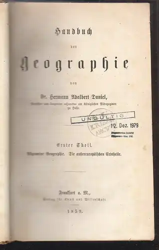 Handbuch der Geographie. DANIEL, Hermann Adalbert.