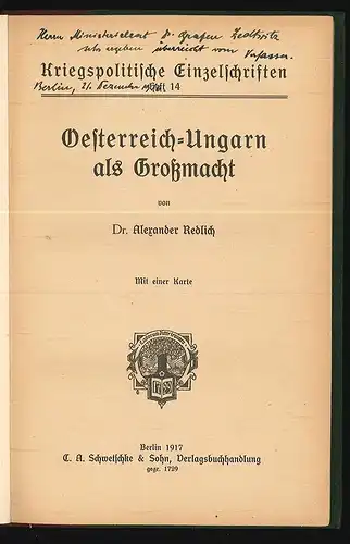 Oesterreich-Ungarn als Großmacht. REDLICH, Alexander.