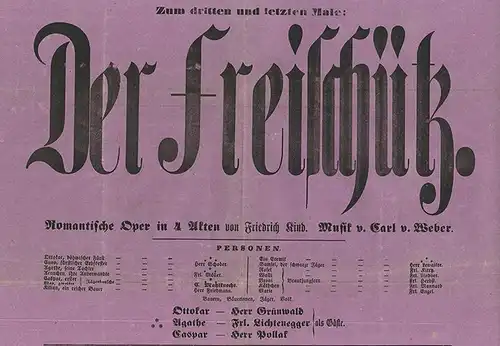 Der Freischütz. Romantische Oper in 4 Akten. Grosse Oper. Stadt-Theater zu Marbu