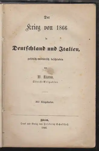 Der Krieg von 1866 in Deutschland und Italien, politisch-militärisch beschrieben