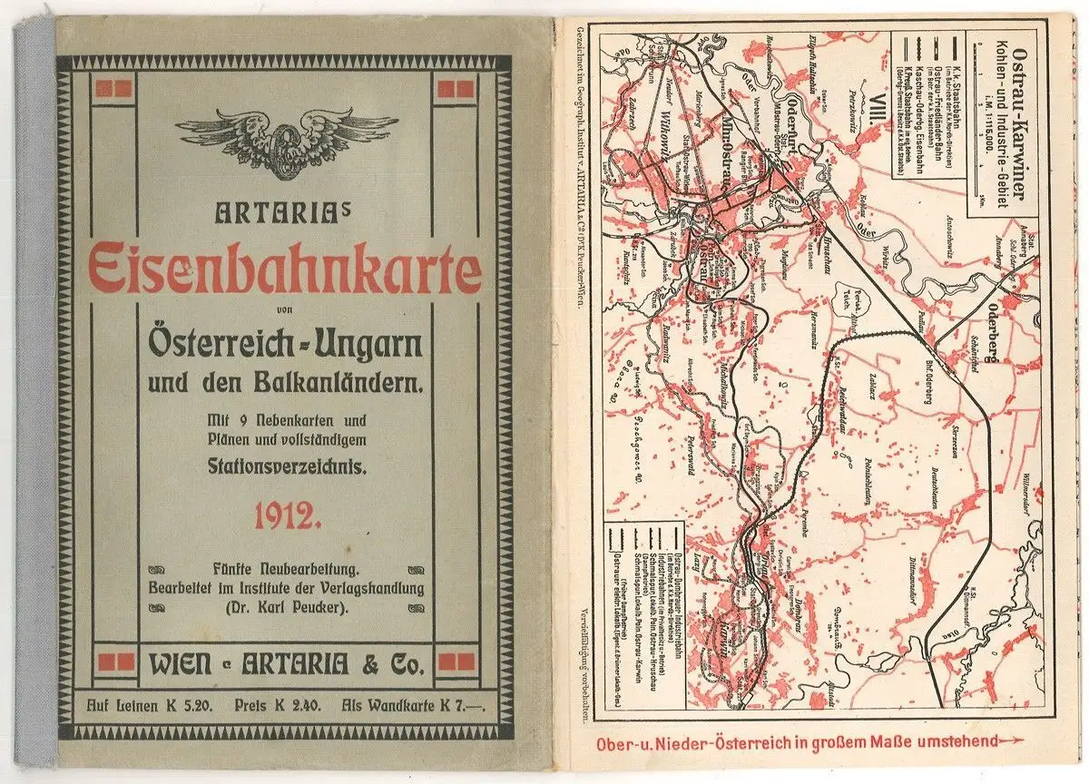 Artarias Eisenbahnkarte von Österreich-Ungarn und den Balkanländern. Mit 0855-21 1