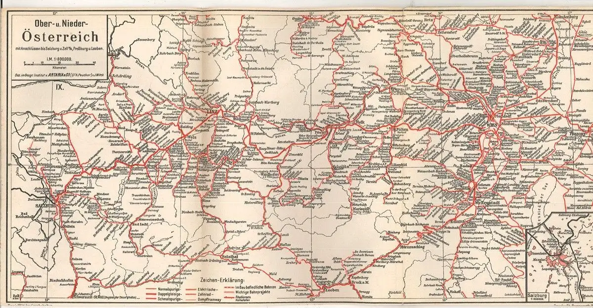 Artarias Eisenbahnkarte von Österreich-Ungarn und den Balkanländern. Mit 0855-21 2