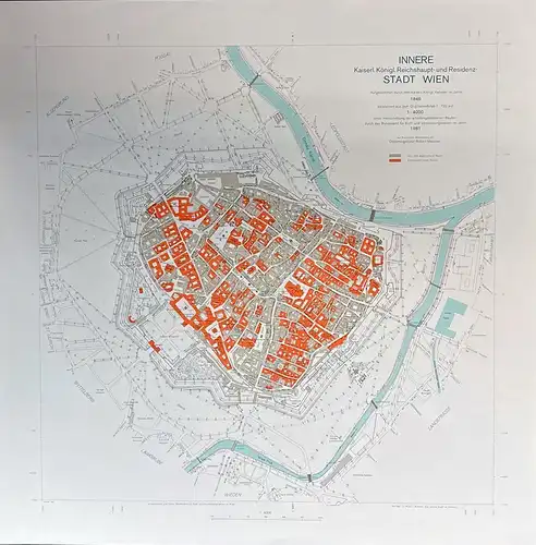 Plan der Inneren Stadt Wien unmittelbar vor dem Fall der Basteien. Aufgenommen d