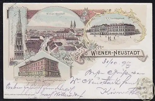 Gruss aus Wiener-Neustadt. Spinnerin am Kreuz. Wiener Neustadt. K. K. Gerichtsge