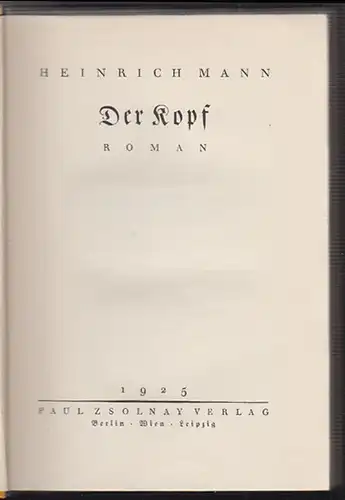 Der Kopf. Roman. MANN, Heinrich.