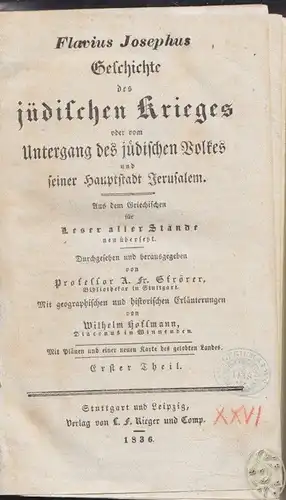 JOSEPHUS FLAVIUS., Geschichte des jüdischen... 1836