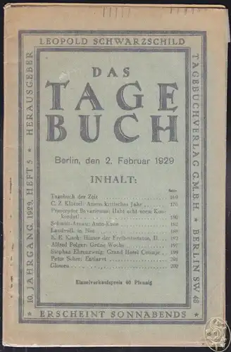 SCHWARZSCHILD, Das Tagebuch. 10. Jahrgang.... 1929