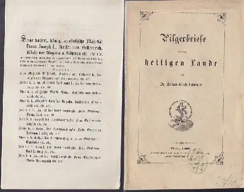 KERSCHBAUMER, Pilgerbriefe aus dem heiligen Lande. 1863