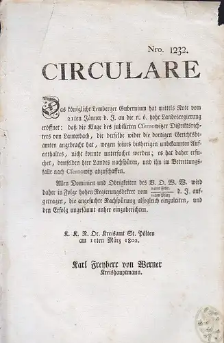 Circulare Nro. 1232. (Kreisamt St. Pölten)
