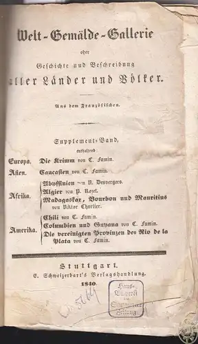 Welt-Gemälde-Gallerie oder Geschichte und Beschreibung aller Länder und Völker.