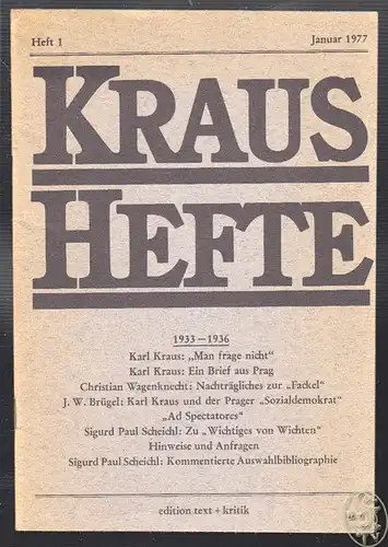 Kraus-Hefte. SCHEICHL, Sigurd Paul. - WAGENKNECHT, Christian (Hrsg.)