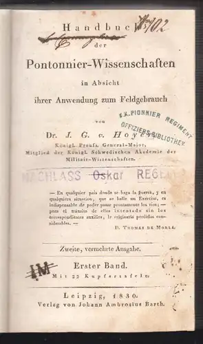 Handbuch der Pontonnier-Wissenschaften in Absicht ihrer Anwendung zum Feldgebrau