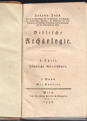 Biblische Archäologie. JAHN, Johann.