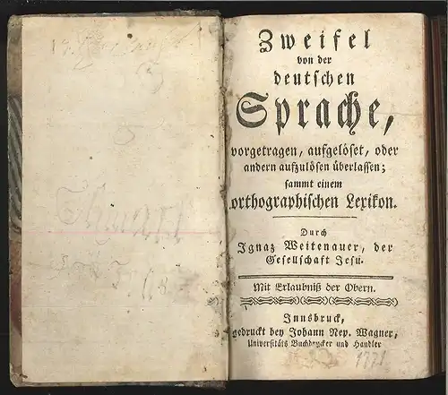 Zweifel von der deutschen Sprache, vorgetragen, aufgelöset, oder andern aufzulös