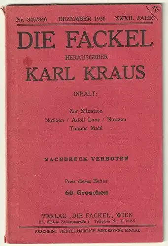 DIE FACKEL. Hrsg. Karl Kraus. 0496-23