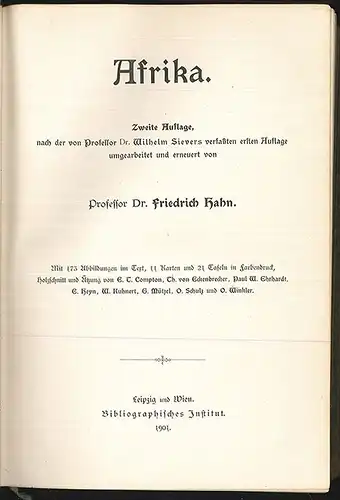 HAHN, Afrika. Zweite Auflage nach der von... 1903