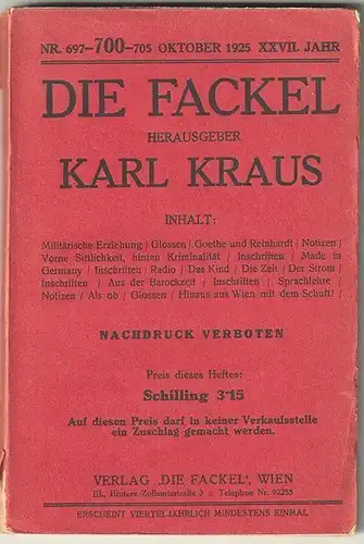 DIE FACKEL. Hrsg. Karl Kraus. 0696-04