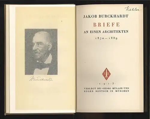 Briefe an einen Architekten. 1870-1889. BURCKHARDT, Jakob.