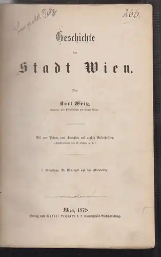 Geschichte der Stadt Wien. WEISS, Karl. 1142-19