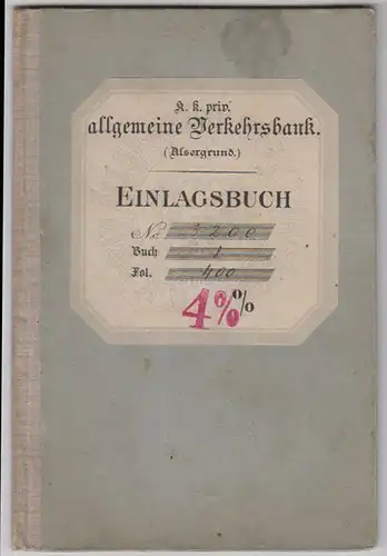 Einlagsbuch der k.k. priv. allgemeinen Verkehrsbank Wien.