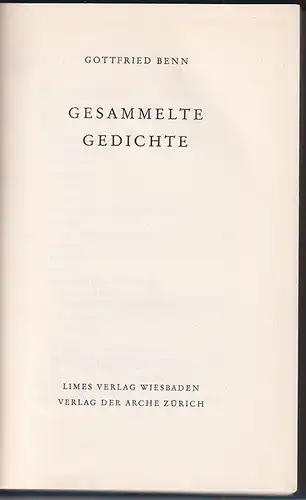 Gesammelte Gedichte. BENN, Gottfried.