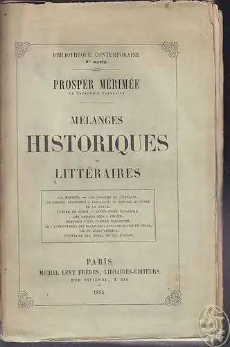 MERIMÉE, Mélanges historiques et littéraires. 1855