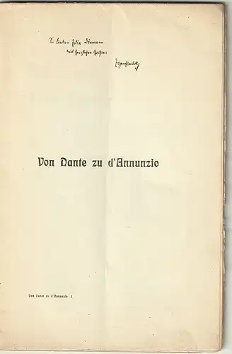 FRIEDELL, Von Dante zu d'Annunzio. 1915