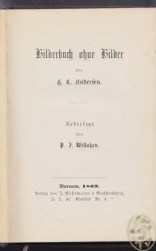 ANDERSEN, Bilderbuch ohne Bilder. Uebersetzt... 1869