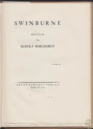 Swineburne. Deutsch. BORCHARDT, Rudolf (Übers.)